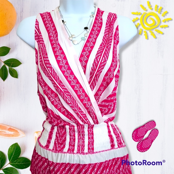 VENUS Smocked Waist Maxi Dress Size 16 White w/Pink Stripes By LASCANA for VENUS - Picture 5 of 10